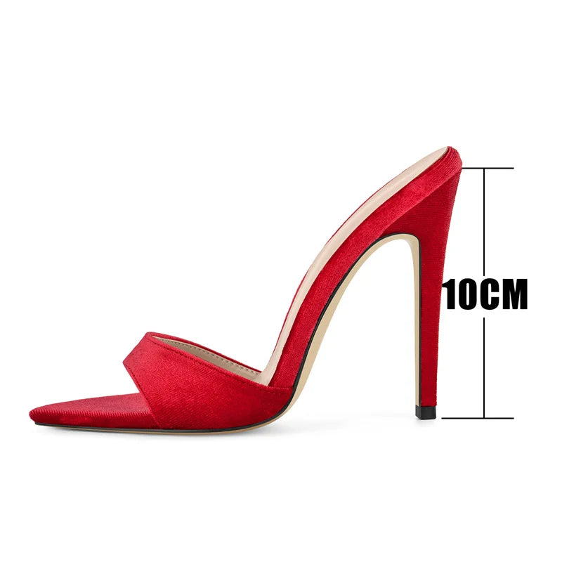 Onlymaker Women Peep Toe Mules Slip On Thin High Sandals Big Size Classic Fashion Lady Sandals