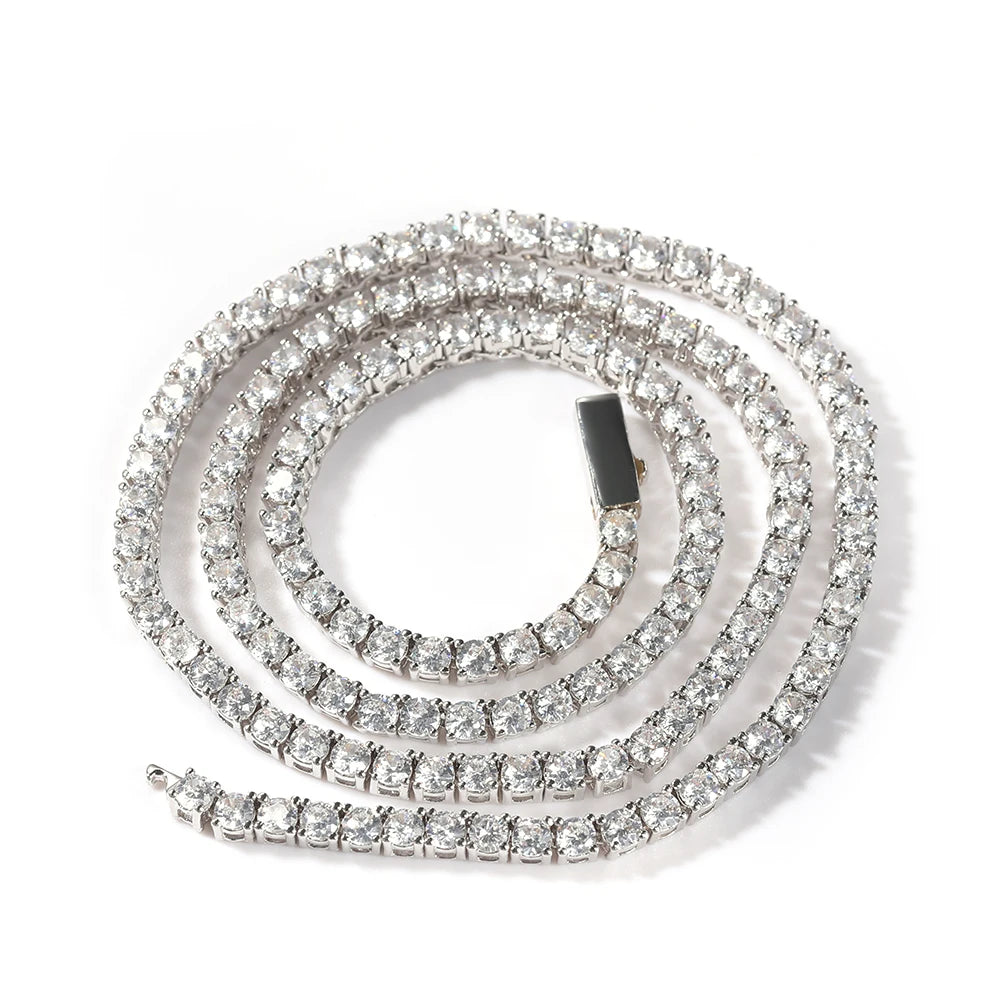 UWIN Hip Hop 3mm 4mm Cubic Zirconia Tennis Chain Choker Necklace Bracelet with Spring Buckle 18K Gold Plated CZ Jewelry