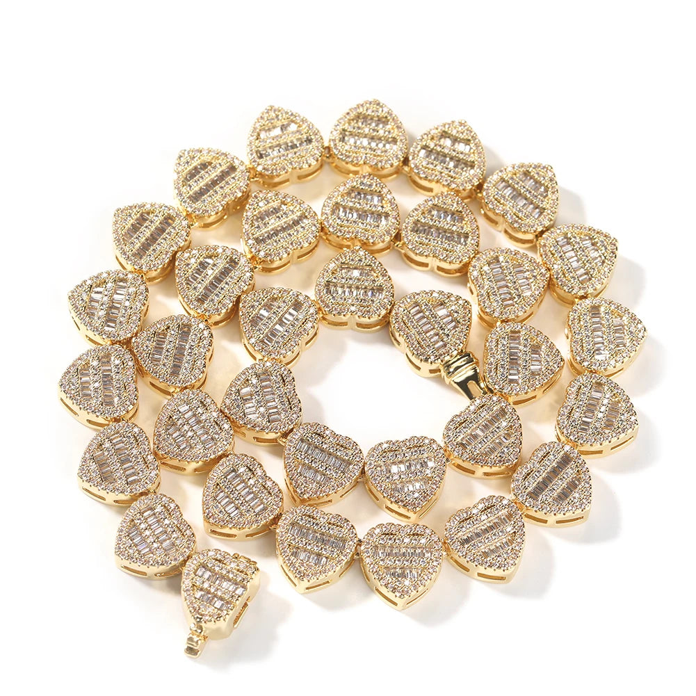 THE BLING KING Baguettecz Heart Jewelry Set Full Iced Cubic Zirconia Love Style Collections Earring Ring Necklace Jewelry Set
