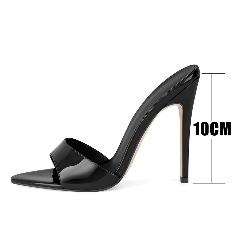 Onlymaker Women Peep Toe Mules Slip On Thin High Sandals Big Size Classic Fashion Lady Sandals