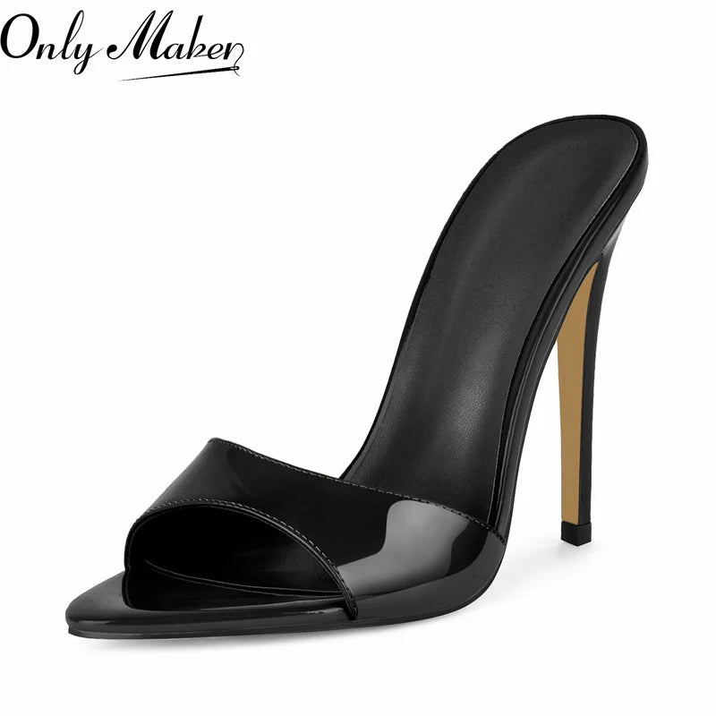 Onlymaker Women Peep Toe Mules Slip On Thin High Sandals Big Size Classic Fashion Lady Sandals
