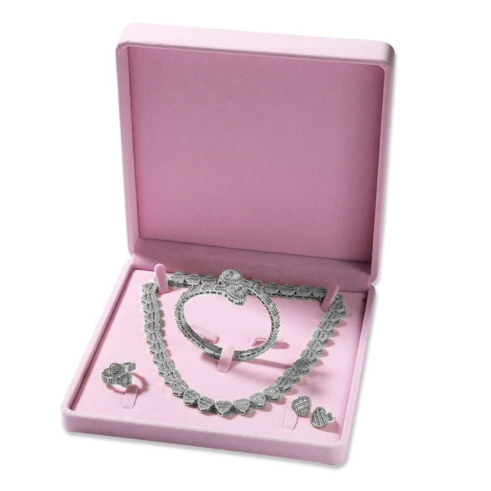 THE BLING KING Baguettecz Heart Jewelry Set Full Iced Cubic Zirconia Love Style Collections Earring Ring Necklace Jewelry Set