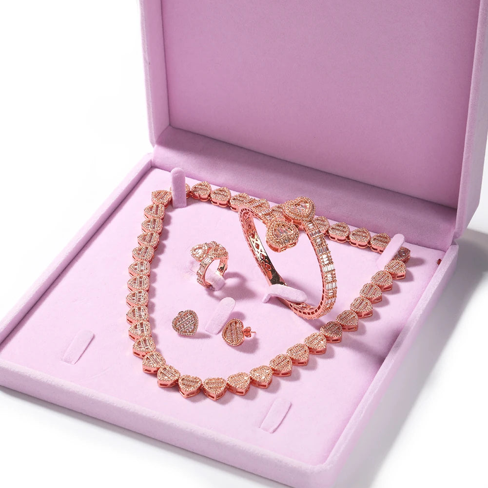 THE BLING KING Baguettecz Heart Jewelry Set Full Iced Cubic Zirconia Love Style Collections Earring Ring Necklace Jewelry Set