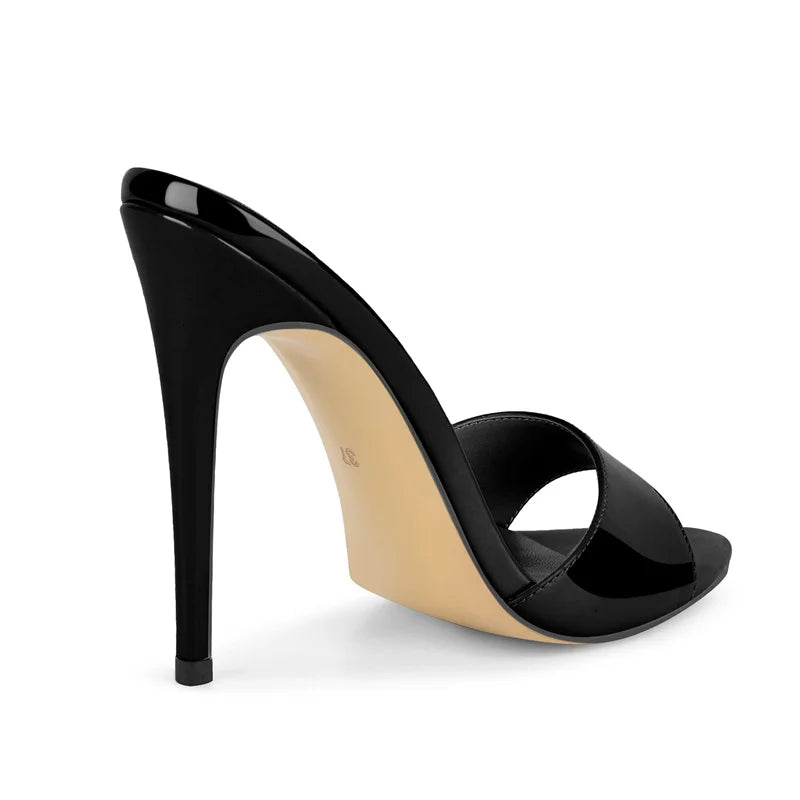Onlymaker Women Peep Toe Mules Slip On Thin High Sandals Big Size Classic Fashion Lady Sandals