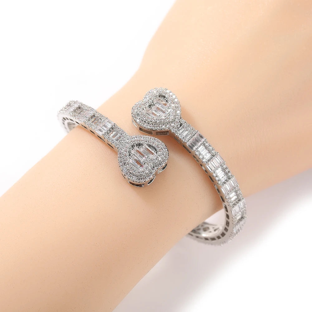 THE BLING KING Baguettecz Heart Jewelry Set Full Iced Cubic Zirconia Love Style Collections Earring Ring Necklace Jewelry Set