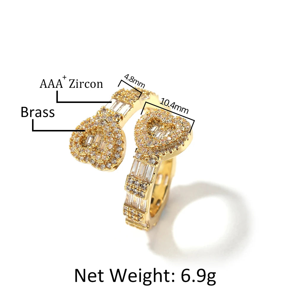 THE BLING KING Baguettecz Heart Jewelry Set Full Iced Cubic Zirconia Love Style Collections Earring Ring Necklace Jewelry Set