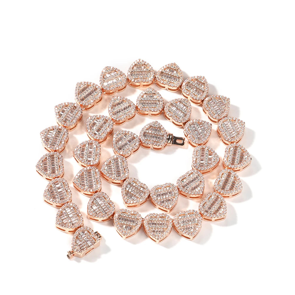 THE BLING KING Baguettecz Heart Jewelry Set Full Iced Cubic Zirconia Love Style Collections Earring Ring Necklace Jewelry Set