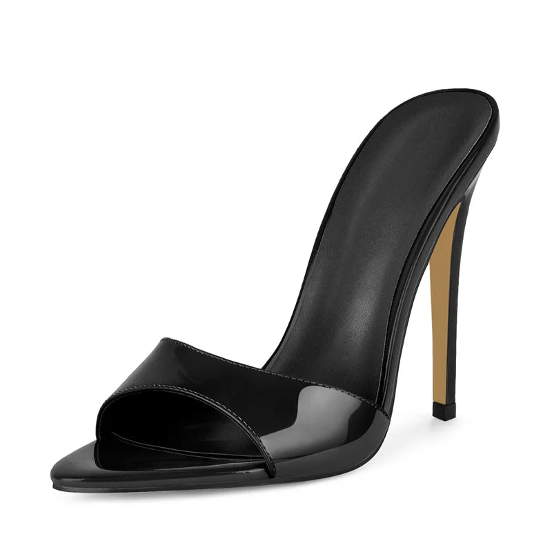 Onlymaker Women Peep Toe Mules Slip On Thin High Sandals Big Size Classic Fashion Lady Sandals
