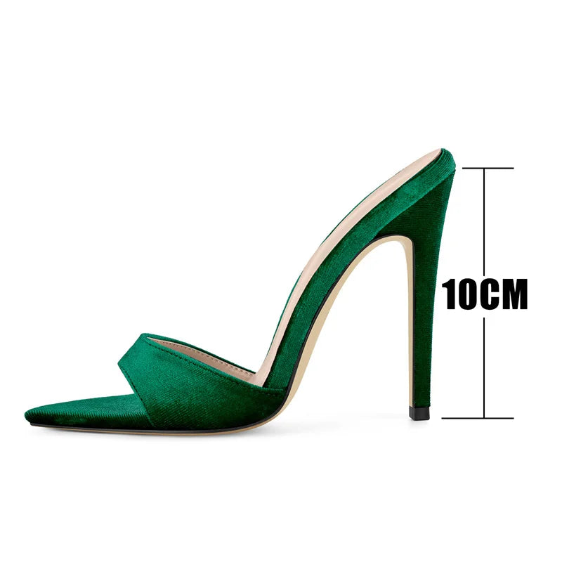 Onlymaker Women Peep Toe Mules Slip On Thin High Sandals Big Size Classic Fashion Lady Sandals