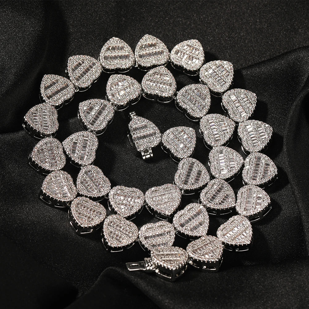 THE BLING KING Baguettecz Heart Jewelry Set Full Iced Cubic Zirconia Love Style Collections Earring Ring Necklace Jewelry Set