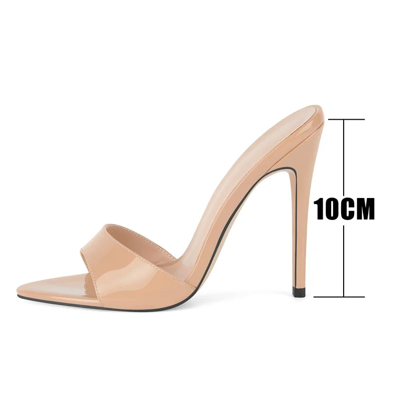 Onlymaker Women Peep Toe Mules Slip On Thin High Sandals Big Size Classic Fashion Lady Sandals