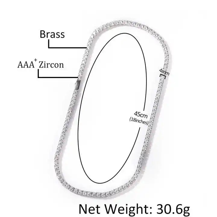 UWIN Hip Hop 3mm 4mm Cubic Zirconia Tennis Chain Choker Necklace Bracelet with Spring Buckle 18K Gold Plated CZ Jewelry