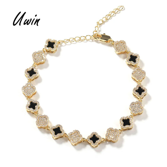 UWIN Full Iced Out CZ 4 Leaf Clover Bracelet Designer Adjustable Black Clover CZ Bracelet for Women Wholesale In Stock Jewelry