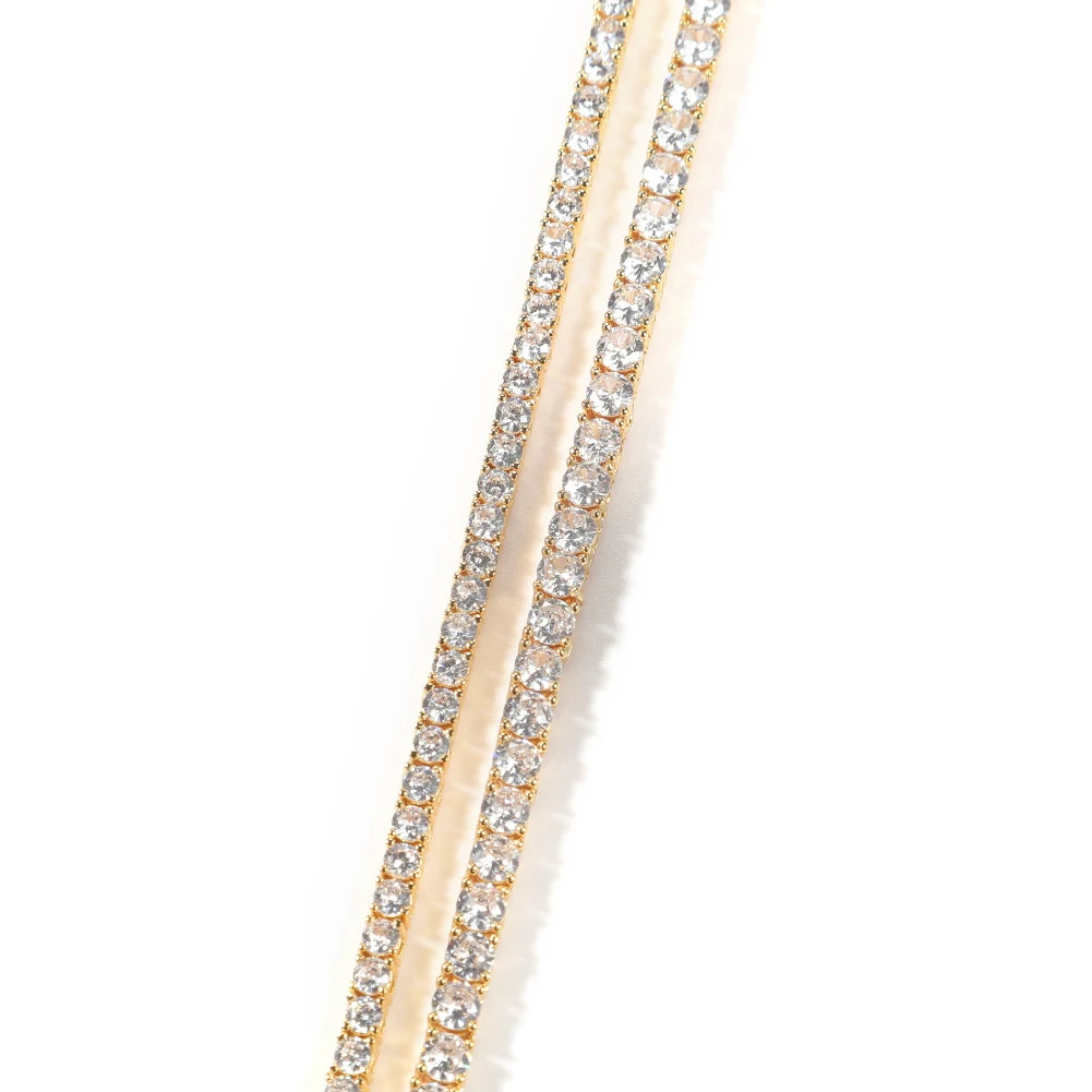 UWIN Hip Hop 3mm 4mm Cubic Zirconia Tennis Chain Choker Necklace Bracelet with Spring Buckle 18K Gold Plated CZ Jewelry