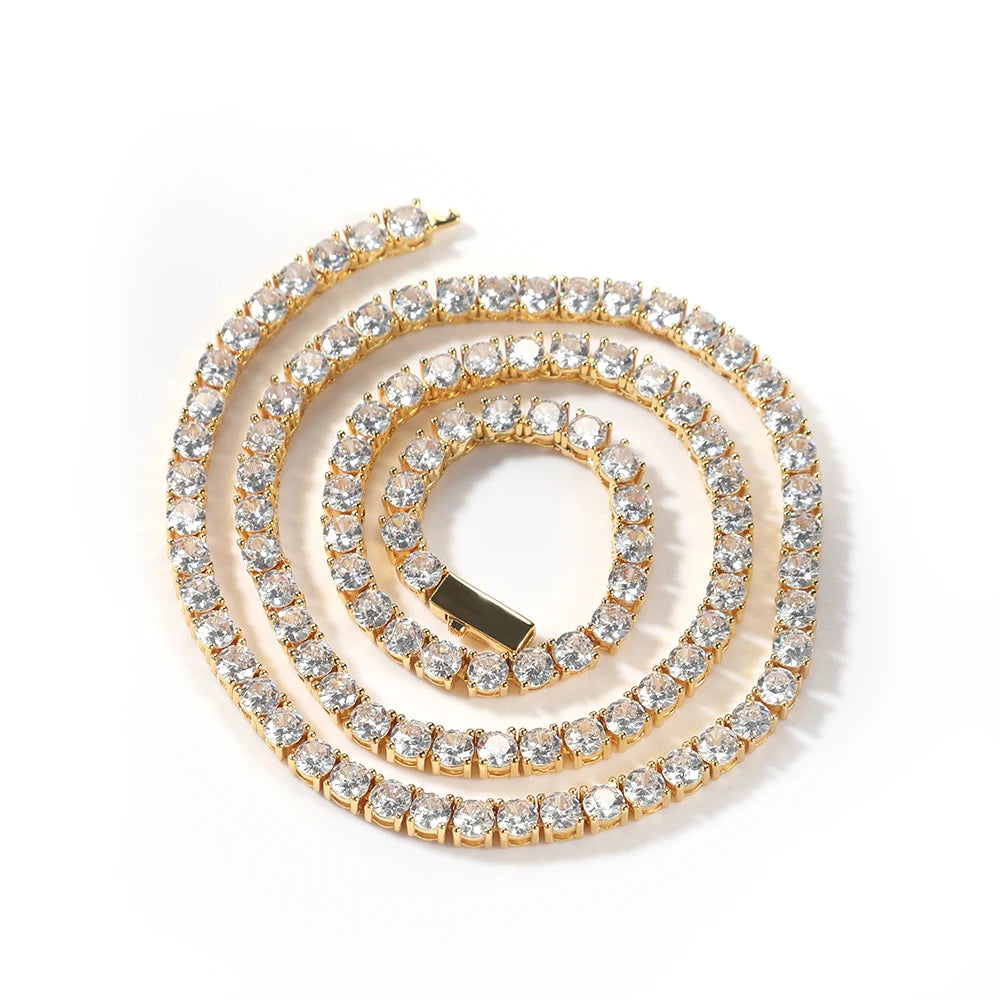 UWIN Hip Hop 3mm 4mm Cubic Zirconia Tennis Chain Choker Necklace Bracelet with Spring Buckle 18K Gold Plated CZ Jewelry