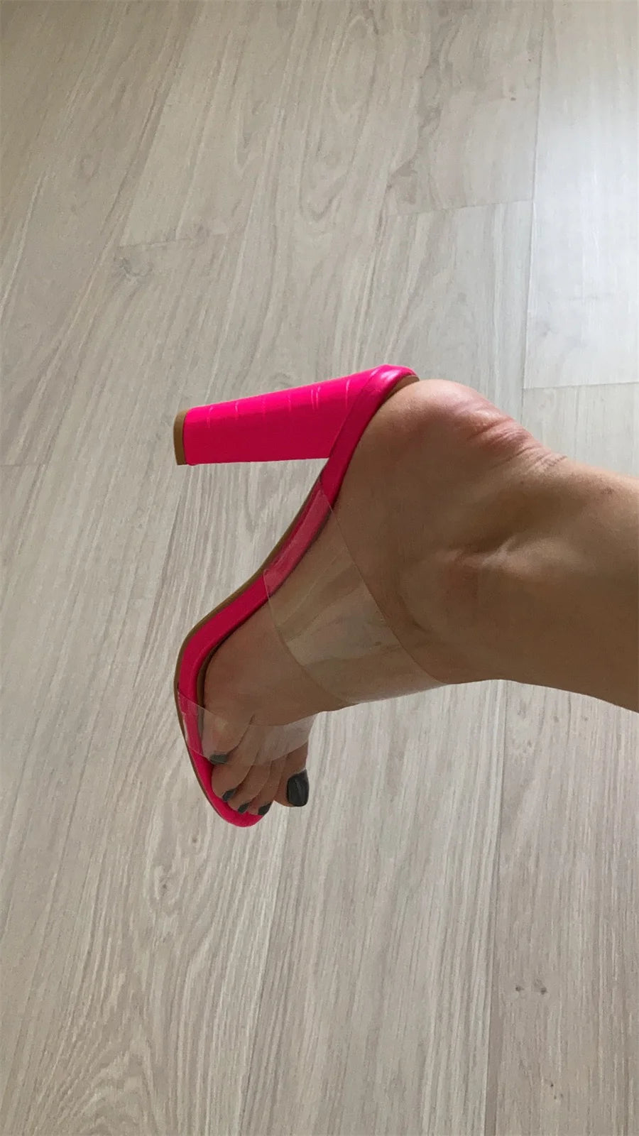 Onlymaker Women's Clear Open Toe Double Straps Chunky Heels Mules Snake Pattern High Heels Slip on Slide  Plus size Sandals