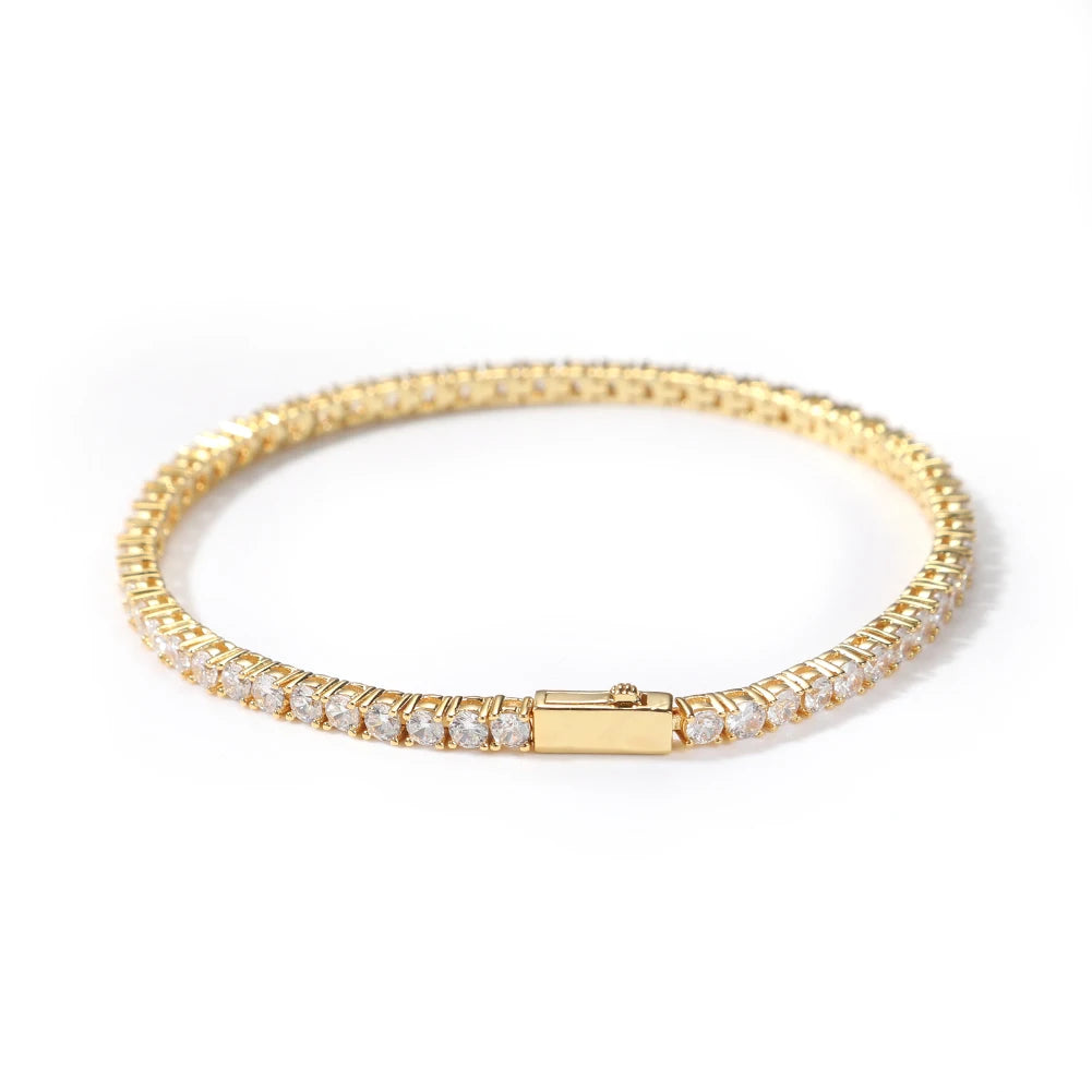 UWIN Hip Hop 3mm 4mm Cubic Zirconia Tennis Chain Choker Necklace Bracelet with Spring Buckle 18K Gold Plated CZ Jewelry