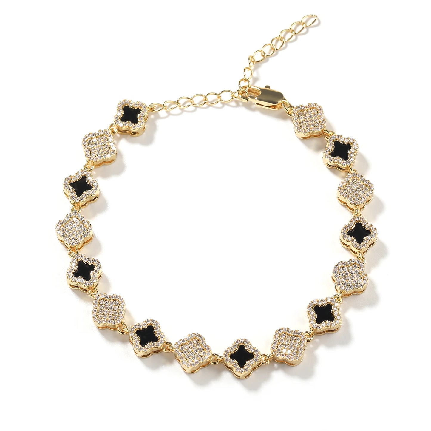 UWIN Full Iced Out CZ 4 Leaf Clover Bracelet Designer Adjustable Black Clover CZ Bracelet for Women Wholesale In Stock Jewelry