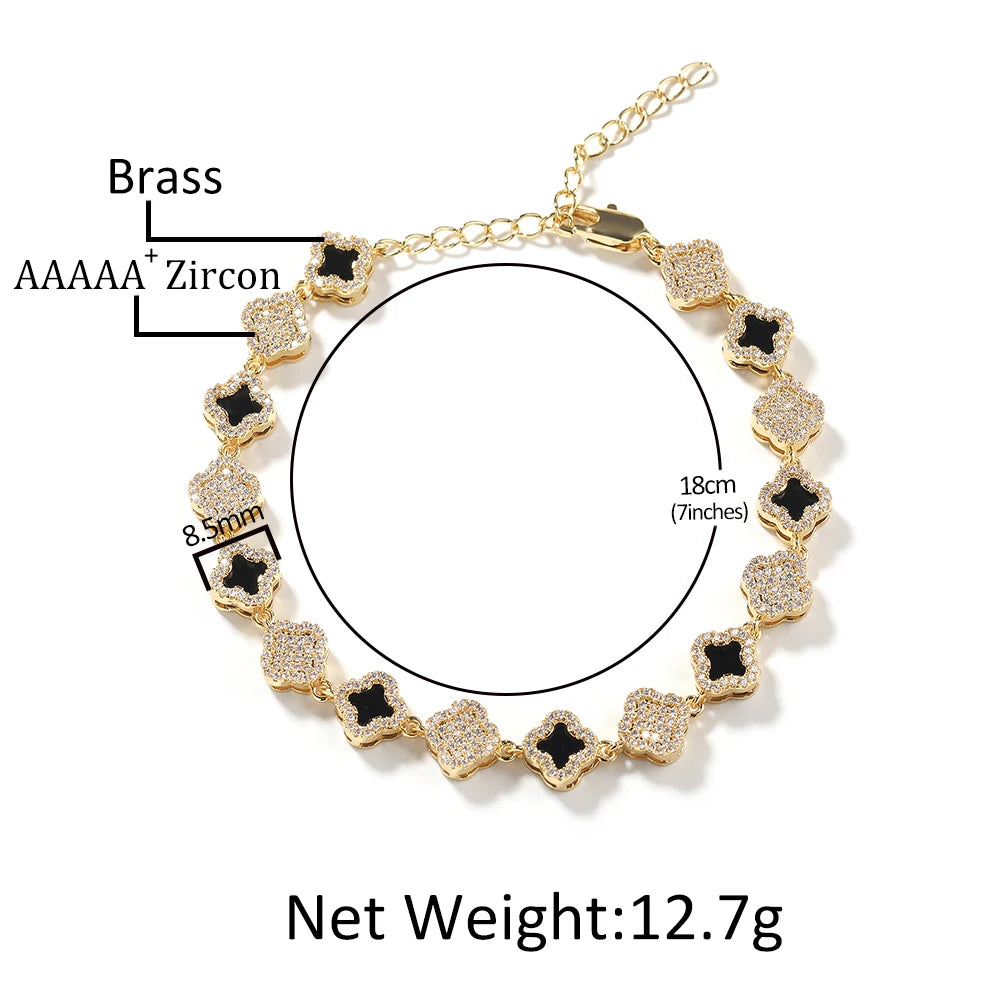 UWIN Full Iced Out CZ 4 Leaf Clover Bracelet Designer Adjustable Black Clover CZ Bracelet for Women Wholesale In Stock Jewelry