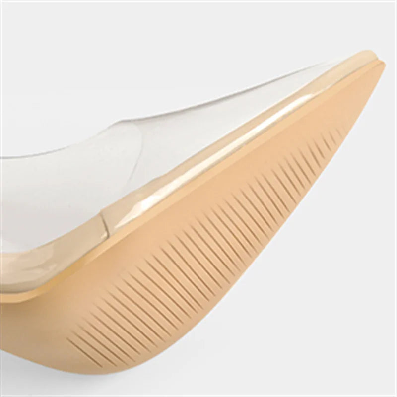 Onlymaker Women Pointed Toe Pumps PVC Clear High Heels Buckle Chunky Transparent Strip Plus Size Summer Pumps