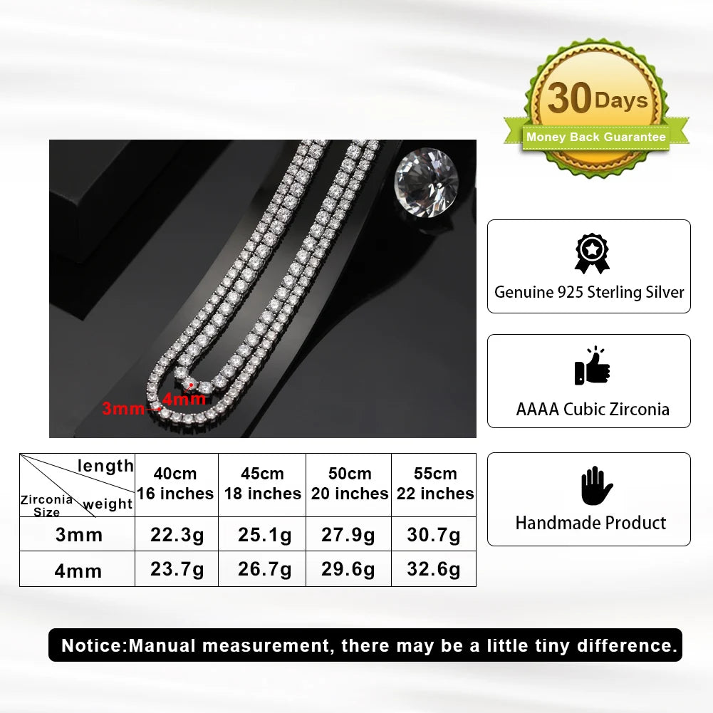 ORSA JEWELS Luxury 925 Sterling Silver 3/4mm Tennis Chain Necklace for Women Fashion Round Cubic Zirconia Necklace Jewelry SC74