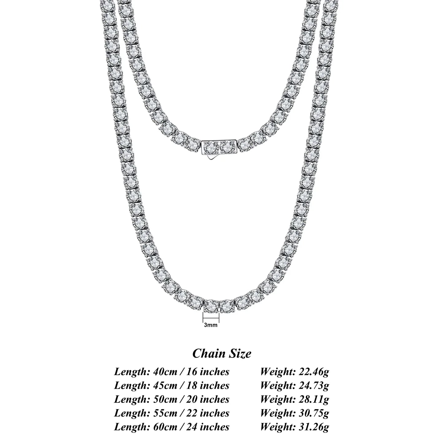 ORSA JEWELS Luxury 925 Sterling Silver 3/4mm Tennis Chain Necklace for Women Fashion Round Cubic Zirconia Necklace Jewelry SC74