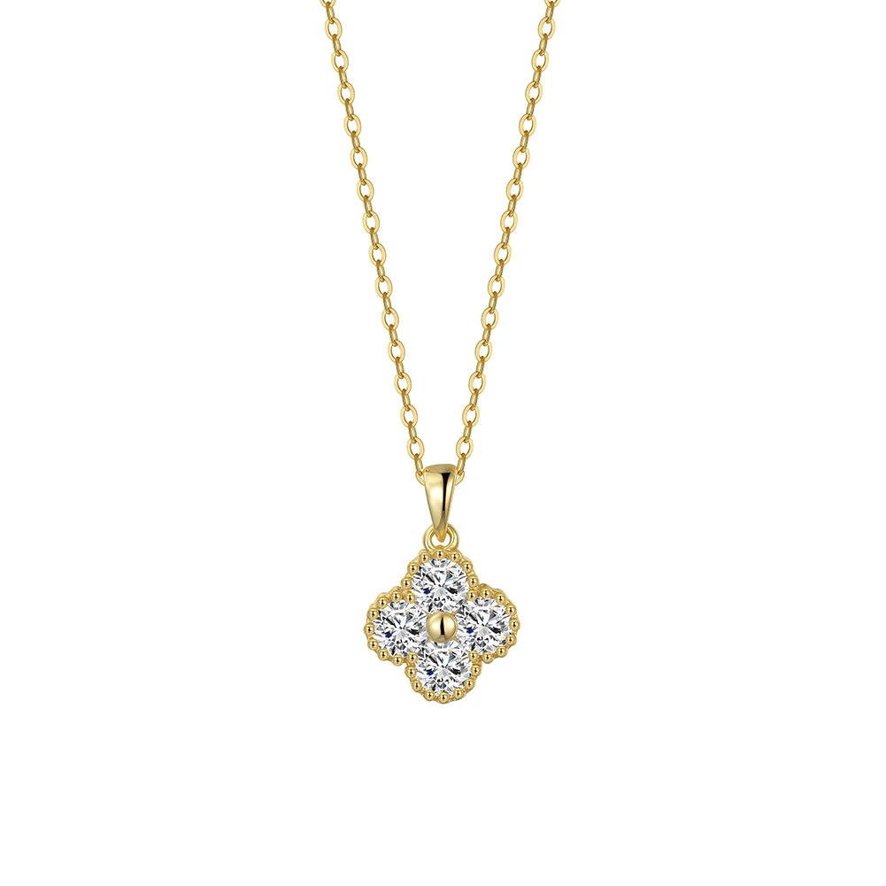 ORSA JEWELS Exquisite 925 Sterling Silver Four-leaf Clover D Color Moissanite Pendant Necklace for Women Wedding Jewelry MON14