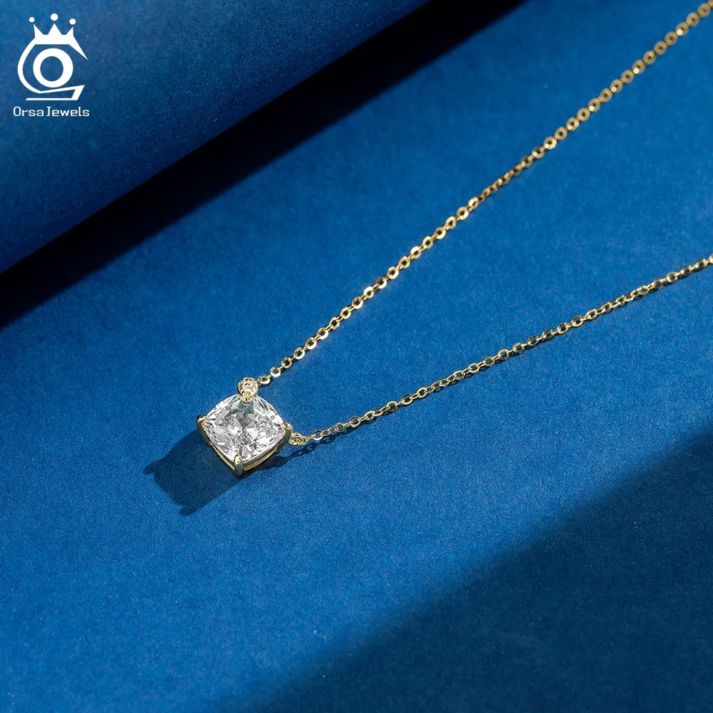 ORSA JEWELS 925 Silver Elegance 8A Cubic Zirconia Diamond Pendant Necklace for Women Wedding Jewelry Romantiic Gift LZN29