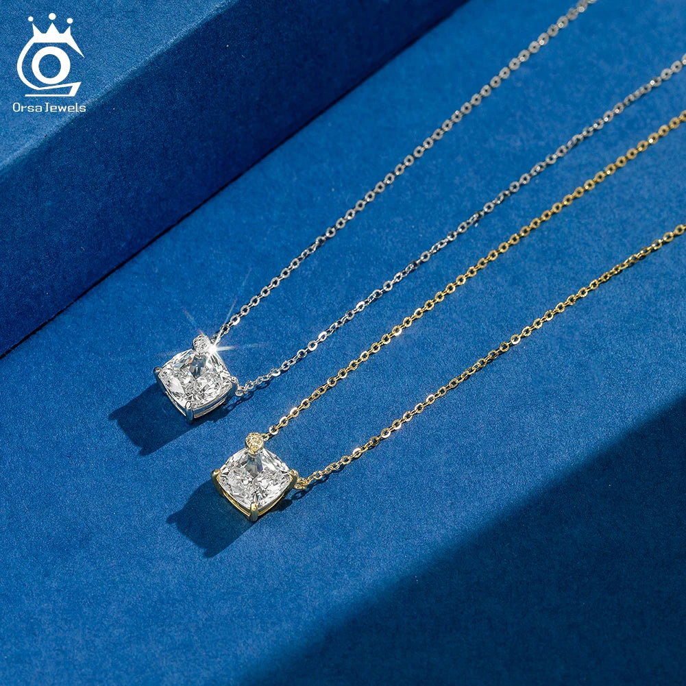 ORSA JEWELS 925 Silver Elegance 8A Cubic Zirconia Diamond Pendant Necklace for Women Wedding Jewelry Romantiic Gift LZN29