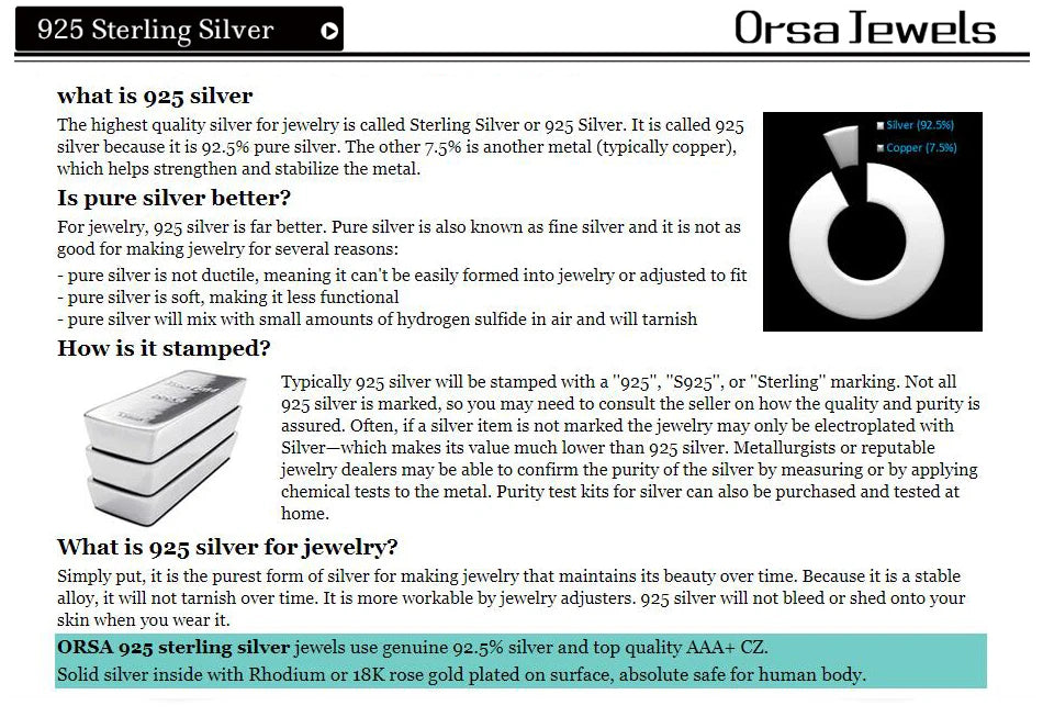 ORSA JEWELS 925 Silver Elegance 8A Cubic Zirconia Diamond Pendant Necklace for Women Wedding Jewelry Romantiic Gift LZN29