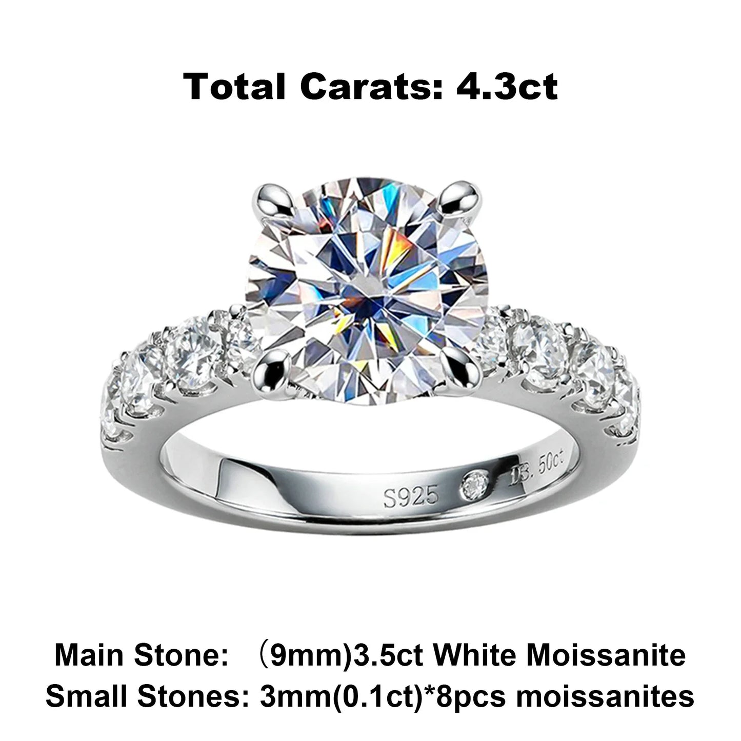 3ct D Color All Moissanite Engagement Rings 925 Sterling Silver Plated Lab Created Diamond Wedding Band Rings