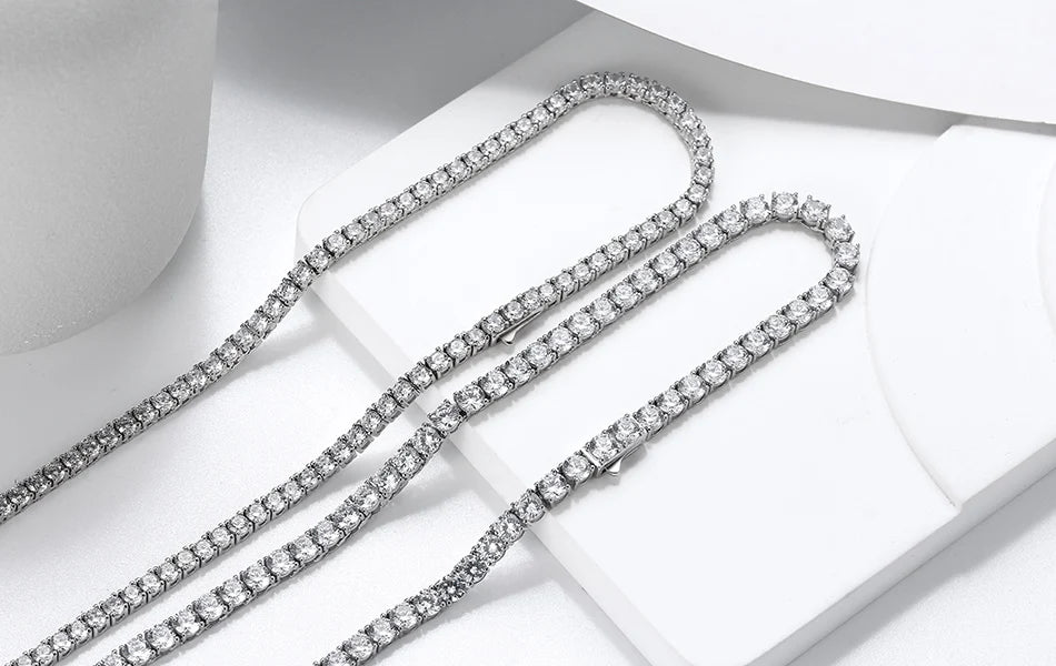 ORSA JEWELS Luxury 925 Sterling Silver 3/4mm Tennis Chain Necklace for Women Fashion Round Cubic Zirconia Necklace Jewelry SC74