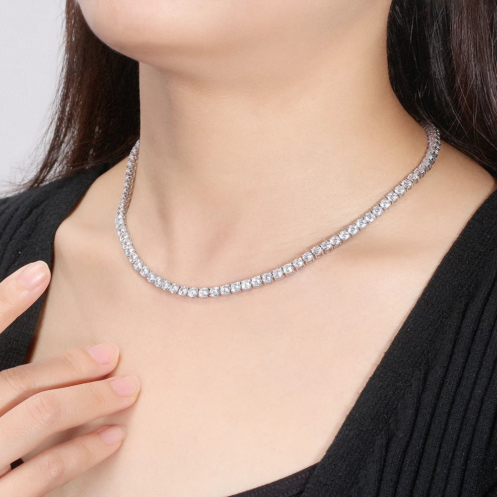 ORSA JEWELS Luxury 925 Sterling Silver 3/4mm Tennis Chain Necklace for Women Fashion Round Cubic Zirconia Necklace Jewelry SC74