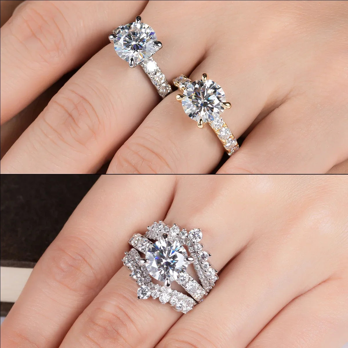 3ct D Color All Moissanite Engagement Rings 925 Sterling Silver Plated Lab Created Diamond Wedding Band Rings