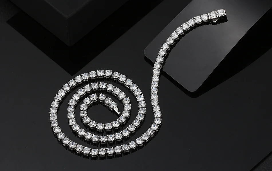 ORSA JEWELS Luxury 925 Sterling Silver 3/4mm Tennis Chain Necklace for Women Fashion Round Cubic Zirconia Necklace Jewelry SC74