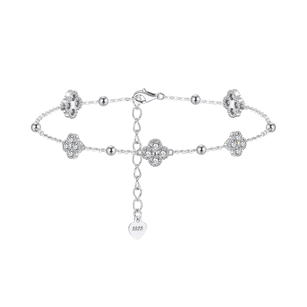 ORSA JEWELS Exquisite 925 Sterling Silver Four-leaf Clover D Color Moissanite Pendant Necklace for Women Wedding Jewelry MON14