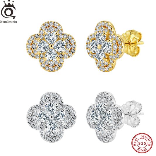 ORSA JEWELS Exquisite 925 Sterling Silver Clover Moissanite Earrings for Women D Color VVS Moissanite Diamand Jewelry MOE22