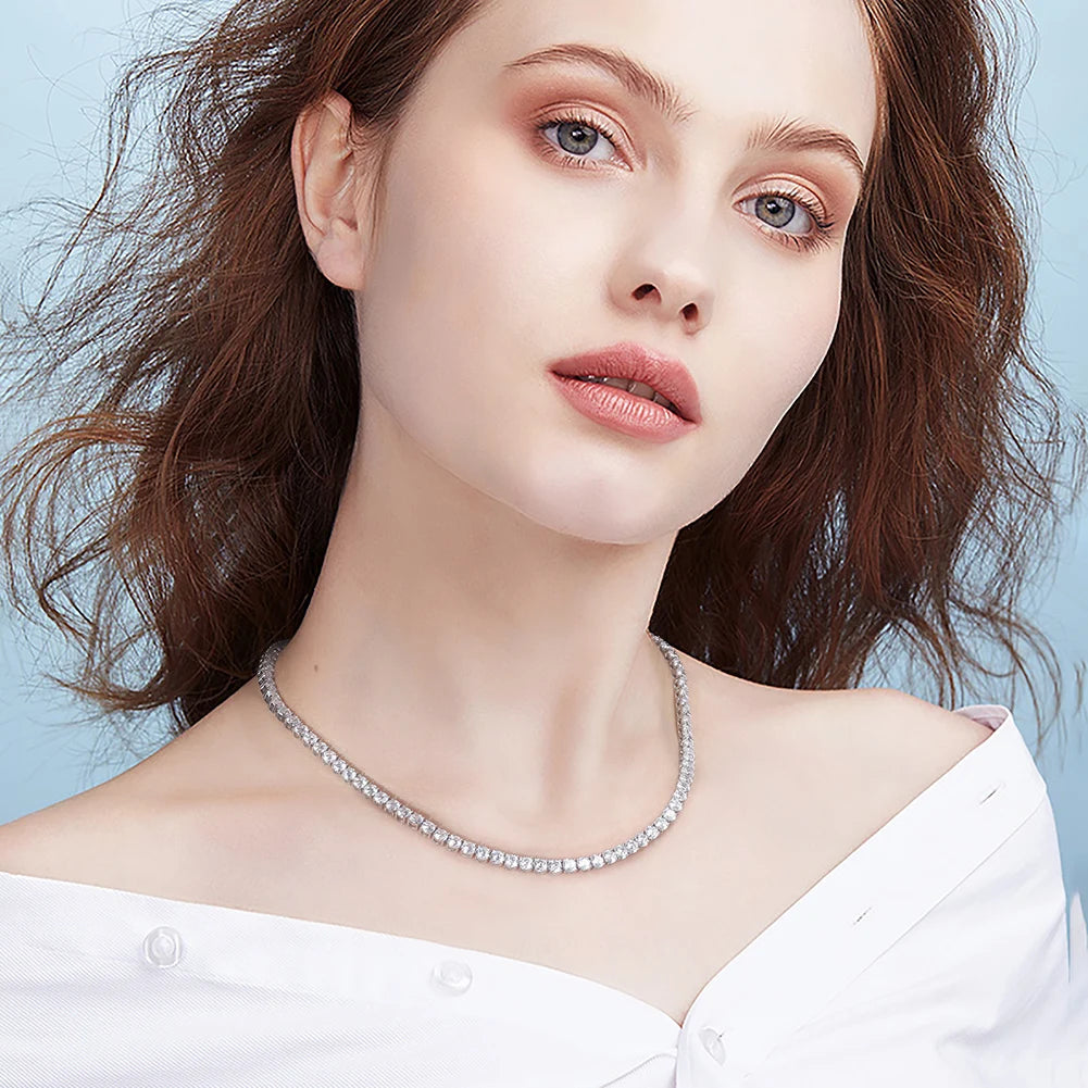 ORSA JEWELS Luxury 925 Sterling Silver 3/4mm Tennis Chain Necklace for Women Fashion Round Cubic Zirconia Necklace Jewelry SC74