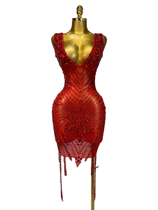 RED CARPET SEDUCTION SEE THROUGH MESH DRESS
