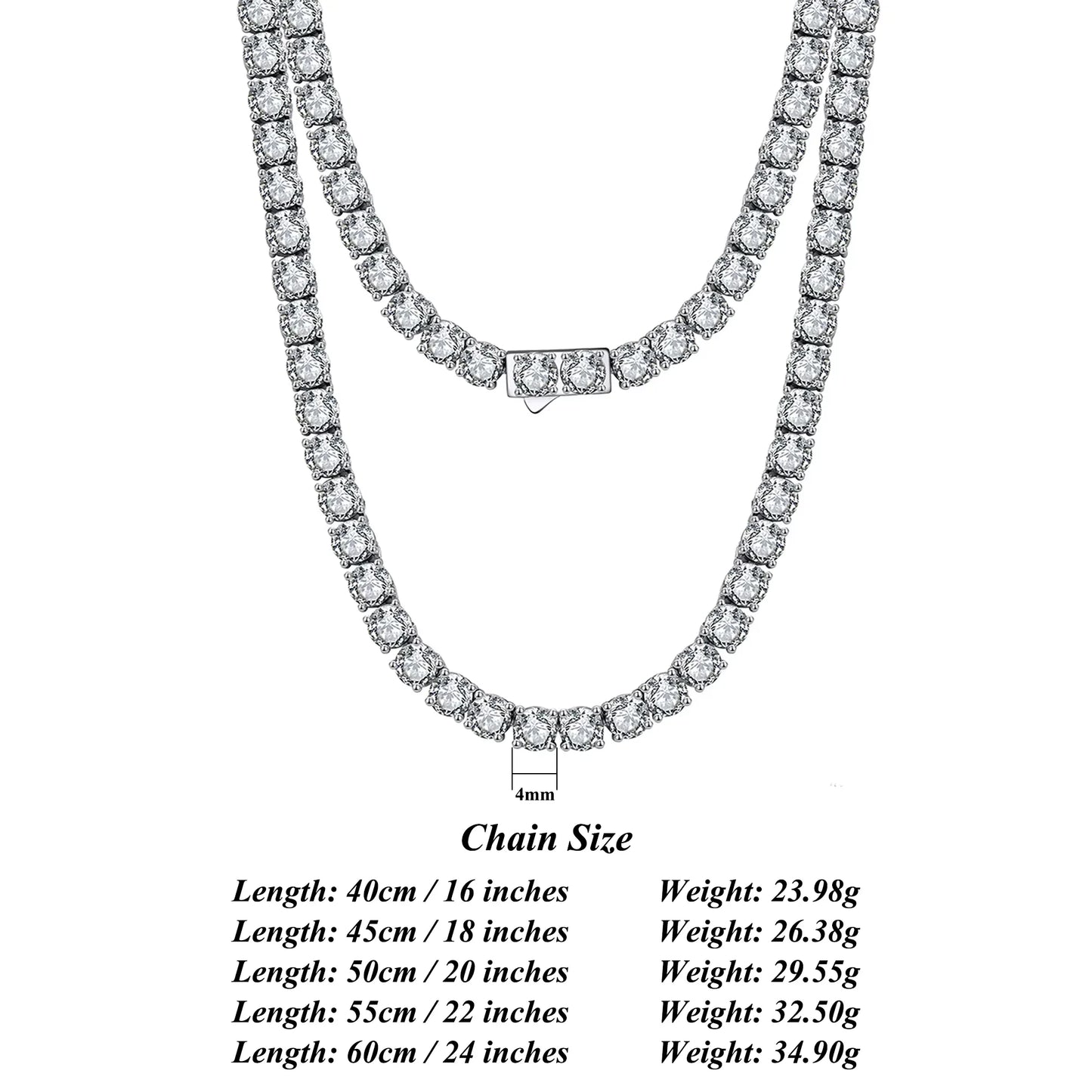 ORSA JEWELS Luxury 925 Sterling Silver 3/4mm Tennis Chain Necklace for Women Fashion Round Cubic Zirconia Necklace Jewelry SC74