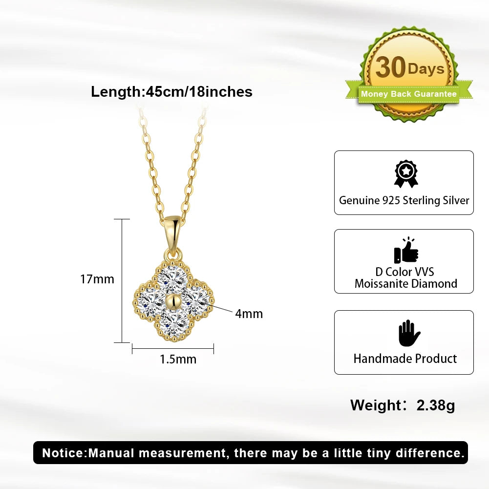 ORSA JEWELS Exquisite 925 Sterling Silver Four-leaf Clover D Color Moissanite Pendant Necklace for Women Wedding Jewelry MON14