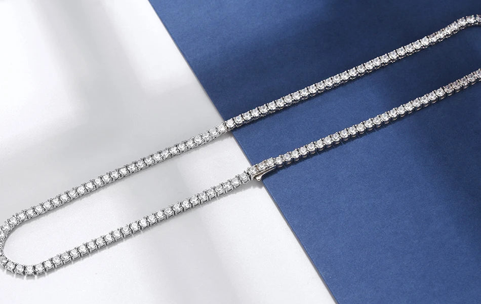 ORSA JEWELS Luxury 925 Sterling Silver 3/4mm Tennis Chain Necklace for Women Fashion Round Cubic Zirconia Necklace Jewelry SC74