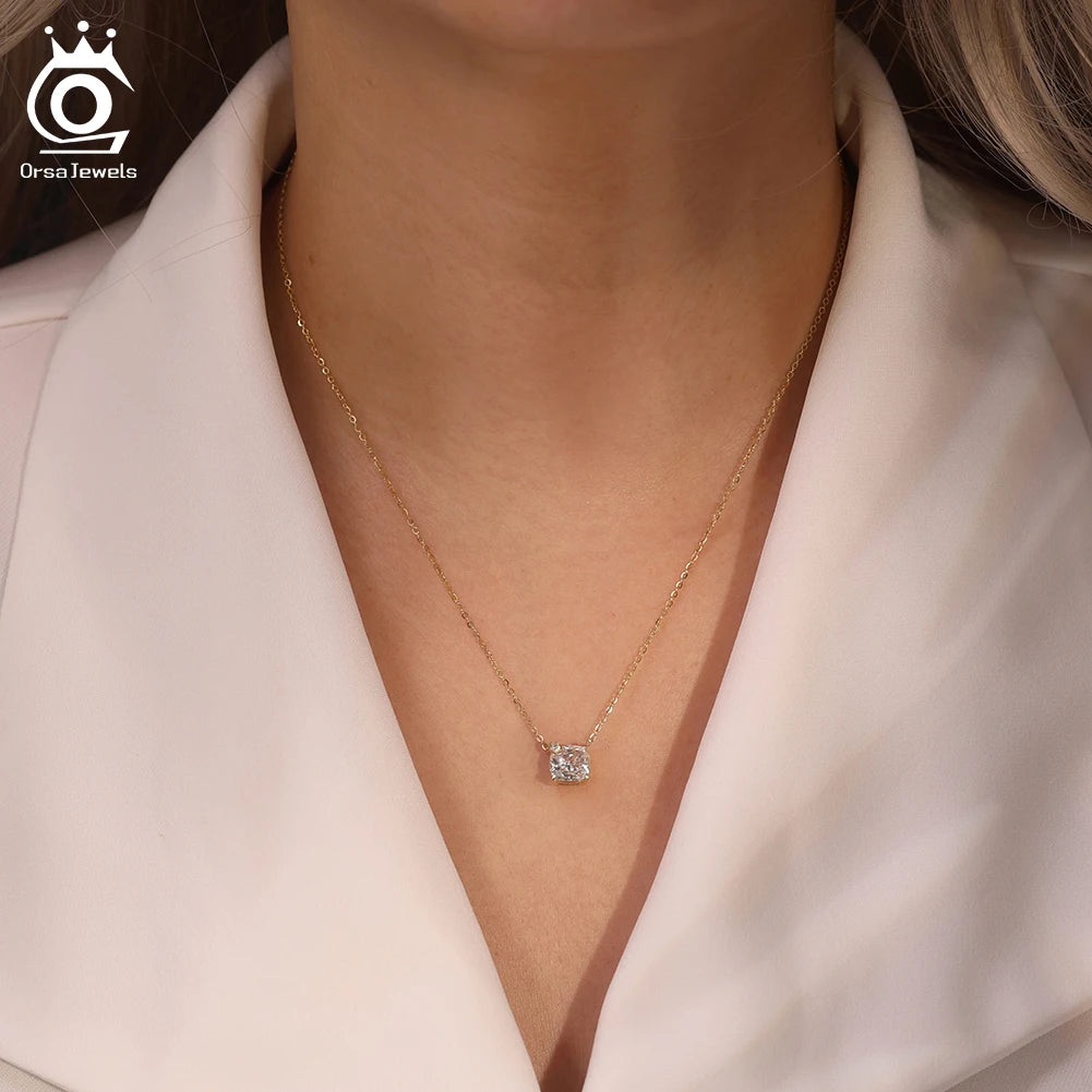 ORSA JEWELS 925 Silver Elegance 8A Cubic Zirconia Diamond Pendant Necklace for Women Wedding Jewelry Romantiic Gift LZN29