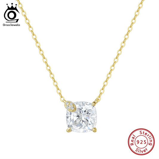 ORSA JEWELS 925 Silver Elegance 8A Cubic Zirconia Diamond Pendant Necklace for Women Wedding Jewelry Romantiic Gift LZN29