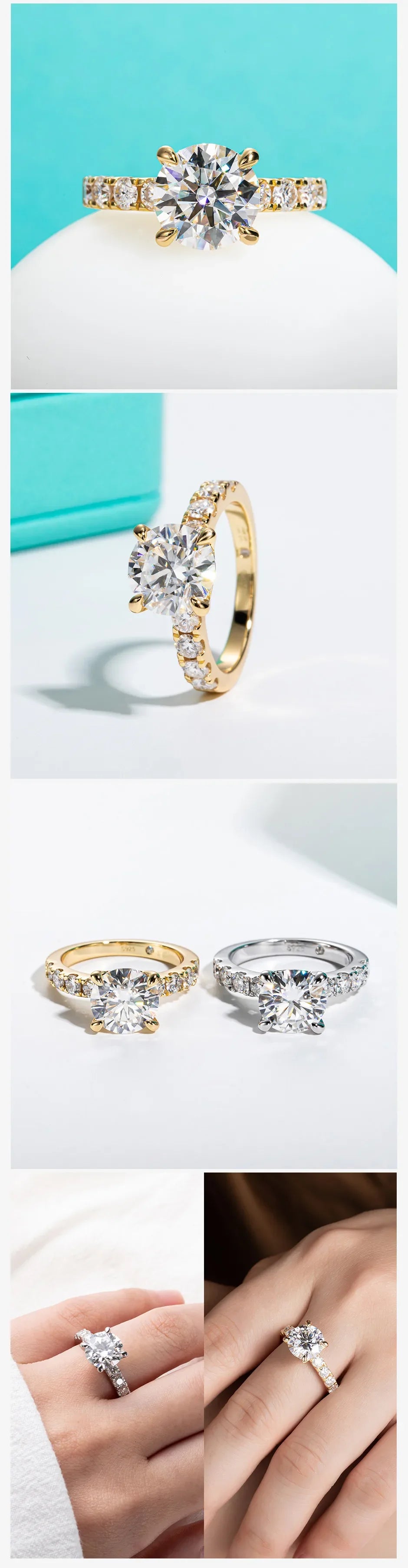 3ct D Color All Moissanite Engagement Rings 925 Sterling Silver Plated Lab Created Diamond Wedding Band Rings