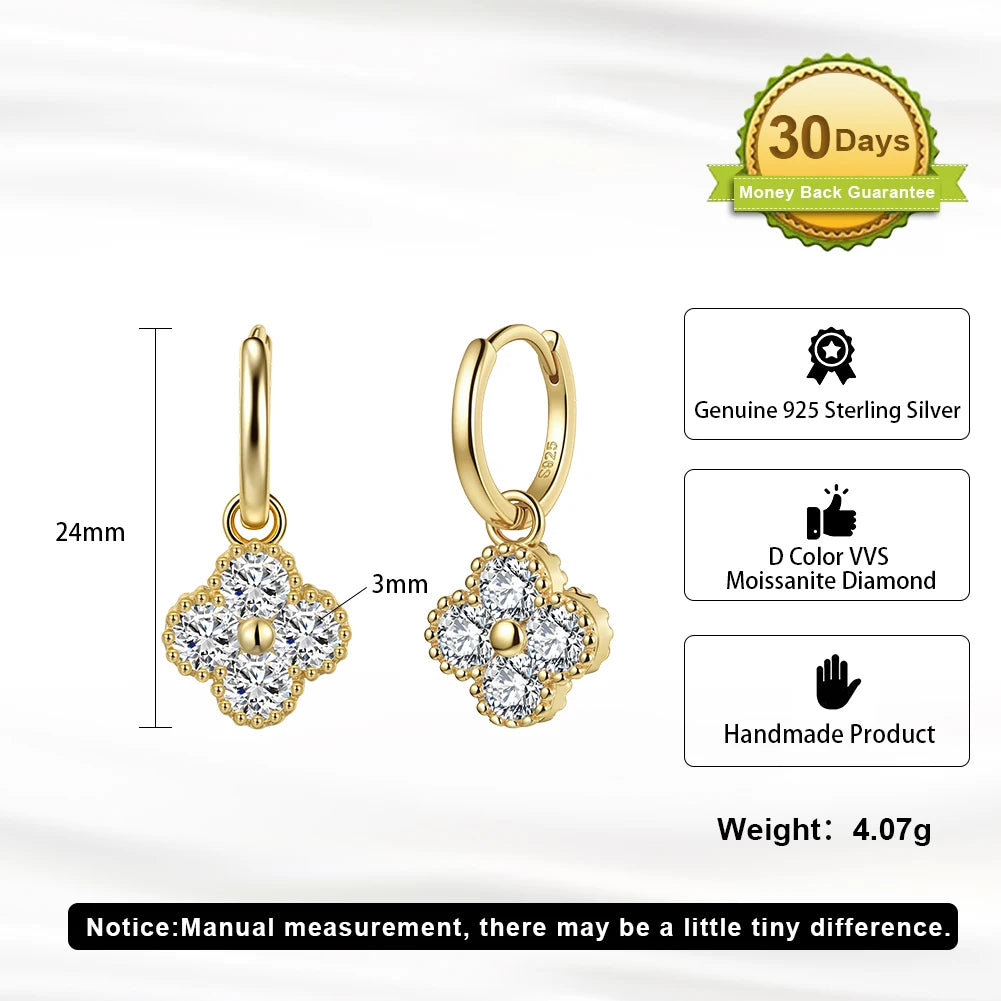 ORSA JEWELS Exquisite 925 Sterling Silver Four-leaf Clover D Color Moissanite Pendant Necklace for Women Wedding Jewelry MON14